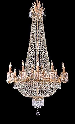 Swarovski Crystal Trimmed French Empire Gold Crystal Chandeliers Lighting W 25" H52" 12 Lights - Great for The Dining Room, Foyer, Entry Way, Living Room - A500-C7/1280/8+4SW