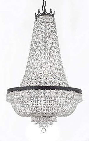 Swarovski Crystal Trimmed French Empire Chandelier H50" X W24" with Dark Antique Finish! Good for Dining Room, Foyer, Entryway, Family Room and More - A500-C7/CB/870/9SW