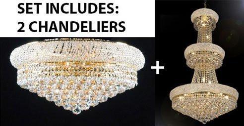 Set Of 2 - French Empire Crystal Chandelier H50" X W30" - Perfect For An Entryway Or Foyer + Flush Empire Crystal Chandelier Lighting 15X24 - 1Ea-A500-541/24+1Ea-A500-Flush/542/15