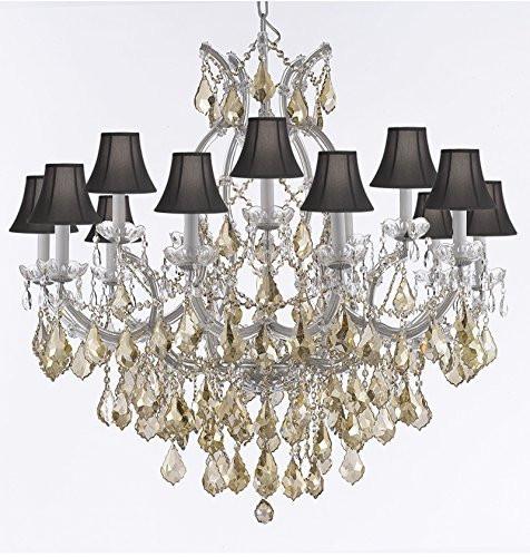 Maria Theresa Chandelier Crystal Lighting H38" X W37" W/ Golden Teak Crystal With Black Shades - A500-Sc/B2/Goldenteak/Silver/21510/15+1