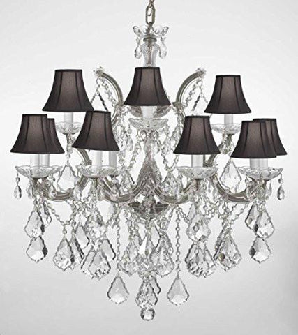 Swarovski Crystal Trimmed Chandelier Chandelier Lighting With Black Shades H30" X W28" - A500-Blackshades/Silver/B7/21532/12+1Sw