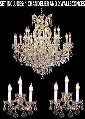 Three Piece Lighting Set - Maria Theresa Crystal Chandelier And 2 Wall Sconces - 1Ea 1/21510/15+1 + 2Ea CG/2813/3 A500-