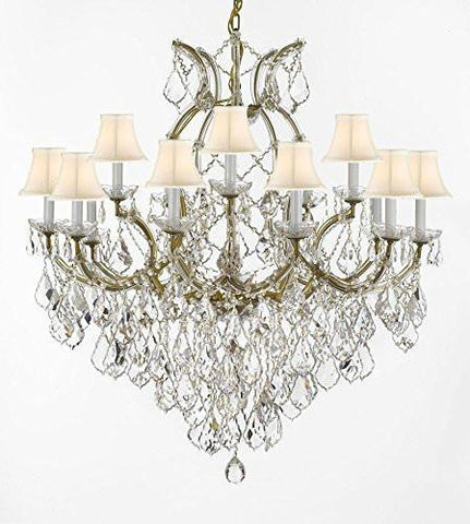 Swarovski Crystal Trimmed Chandelier Maria Theresa Empress Crystal (Tm) Chandelier Lighting H 38" W 37" With White Shades - Sc/Whiteshade/21510/15+1Sw A500-