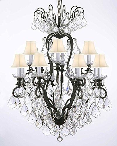 Wrought Iron Crystal Chandelier Lighting With White Shades - A500-Whiteshades/556/12