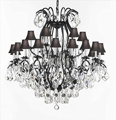 Swarovski Crystal Trimmed Chandelier Wrought Iron Crystal Chandelier Lighting With Black Shades H52" W46" - A500-Sc/Blackshade/3034/18+6Sw