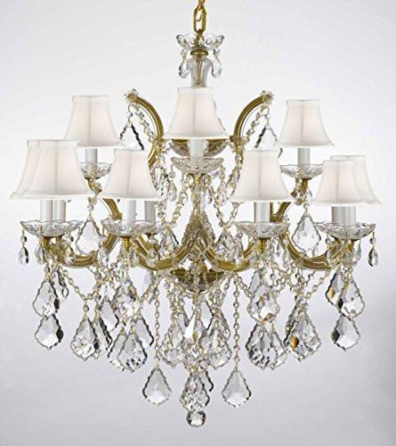 Swarovski Crystal Trimmed Chandelier Chandelier Lighting With White Shades H30" X W28" - A500-Whiteshades/B7/21532/12+1Sw