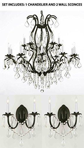 Three Piece Lighting Set - Wrought Iron Chandelier Crystal Chandeliers Lighting H36" X W36" And 2 Wall Sconces - A500-1Ea 3034/10+5 + 2Ea 2/3034/Wallsconce