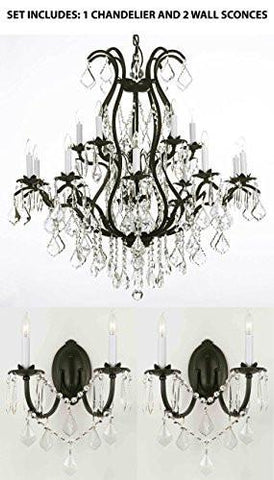Three Piece Lighting Set - Wrought Iron Chandelier Crystal Chandeliers Lighting H36" X W36" And 2 Wall Sconces - A500-1Ea 3034/10+5 + 2Ea 2/3034/Wallsconce
