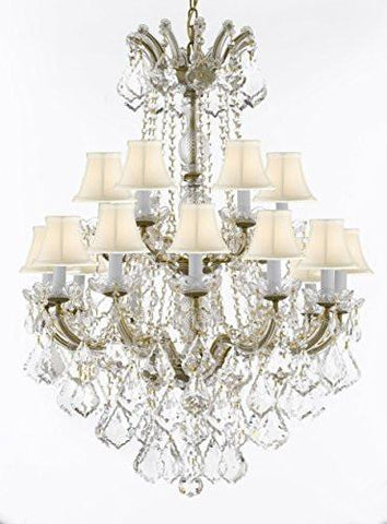 Maria Theresa Crystal Chandelier Chandeliers Lighting With White Shades H 36" X W 28" - Great For Dining Room Entryway Or Living Room - A500-B12/Whiteshades/152/18