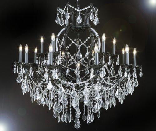 Jet Black Crystal Chandelier With Clear Crystals W 37" H 38" - A500-BLACK/21510/15+1