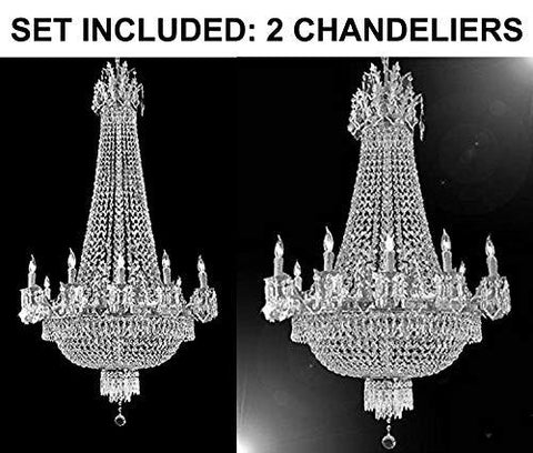 Set of 2-1 French Empire Silver Crystal Chandelier Lighting W 25" H52" 12 Lights - Great for The Dining Room, Foyer, Entry Way, Living Room and 1 French Empire Silver Crystal Chandelier Light 25X32 - A500-1EA C7/CS/1280/8+4 + 1EA CS/1280/8+4