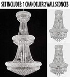 Set of 3-1 French Empire Crystal Chandelier Chandeliers H66" x W36" and 2 Empire Empress Crystal (Tm) Wall Sconce Lighting W 12" H 17" - A500-CS/541/32 + C121-1800W12SC