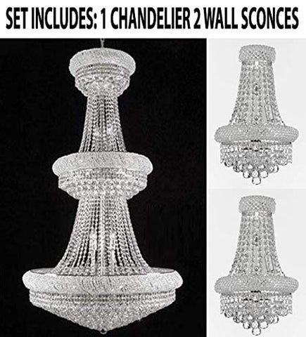 Set of 3-1 French Empire Crystal Chandelier Chandeliers H66" x W36" and 2 Empire Empress Crystal (Tm) Wall Sconce Lighting W 12" H 17" - A500-CS/541/32 + C121-1800W12SC