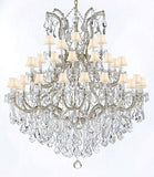 Swarovski Crystal Trimmed Chandelier Large Foyer / Entryway Maria Theresa Crystal Chandelier Lighting W/White Shade H 60" W 52" - A500-Whiteshade/B12/2756/36+1Sw