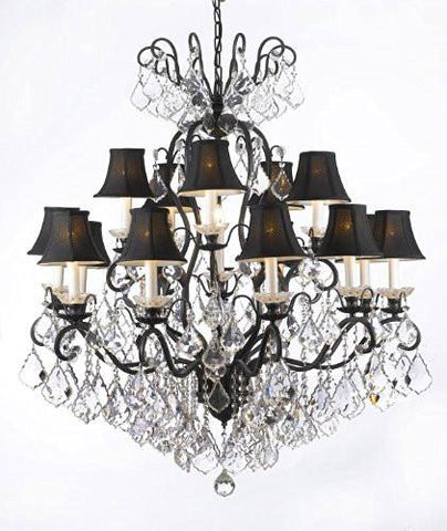 Wrought Iron Crystal Chandelier Lighting With Black Shades W38" H44" - A500-Blackshades/556/16