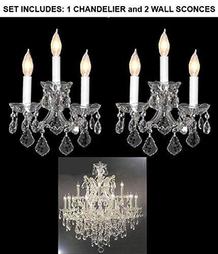 Set Of 3 - 1 Crystal Chandelier Lighting H 30" W 28" And 2 Maria Theresa Wall Sconce Crystal Lighting H11.5" X W14" Trimmed With Spectra (Tm) Crystal - Reliable Crystal Quality By Swarovski - 1Ea-Cs/21532/12+1 + 2Ea-Cs/2813/3-Sw A500-