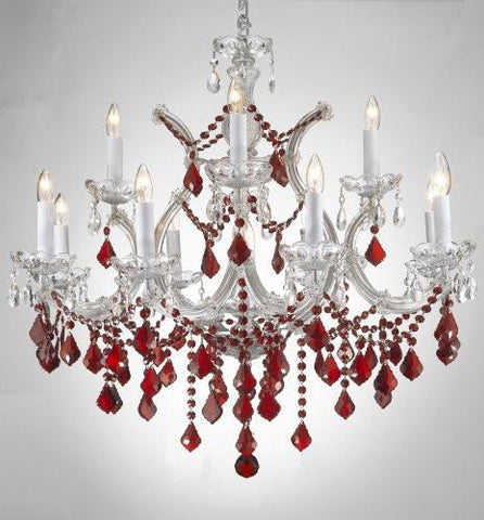 New Maria Theresa Chandelier Crystal Lighting H30" X W28" W/ Ruby Red Crystal - A500-B2/Silver/21532/12+1