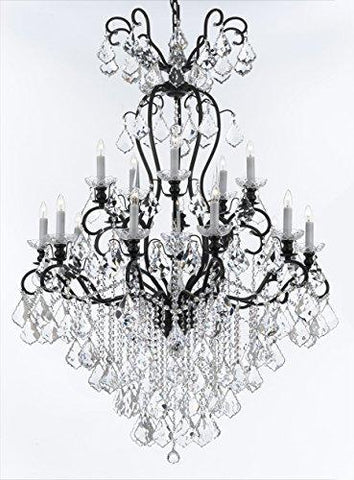 Swarovski Crystal Trimmed Wrought Iron Crystal Chandelier Lighting W38" H60" - Good for Entryway, Foyer, Living Room, Ballrooms, Catering Halls, Event Halls! - A500-B12/556/16SW