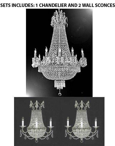 Set Of 3- 1 French Empire Crystal Chandelier Chandeliers Lighting 25X32 12 Lights And 2 Empire Crystal Wall Sconce Lighting W18" H23" D10" - A500-1Ea Cs/1280/8+4+2Ea CS/1/8/Wallsconce
