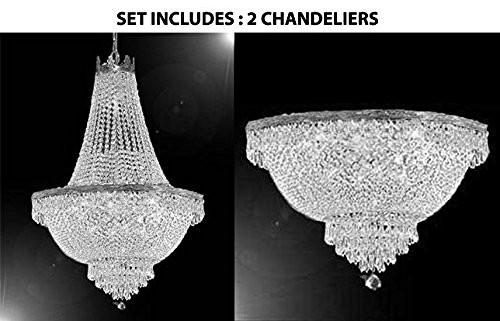 French Empire Crystal Chandelier Lighting H30" X W24" And Semi Flush Chandelier Lighting H18" X W24" - 1Ea Silver/870/9 + 1Ea Flush/Cs/870/9 A500-
