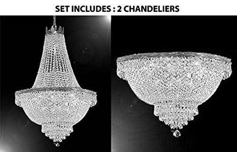 French Empire Crystal Chandelier Lighting H30" X W24" And Semi Flush Chandelier Lighting H18" X W24" - 1Ea Silver/870/9 + 1Ea Flush/Cs/870/9 A500-