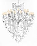 Crystal Chandelier Lighting Chandeliers H59" XW46" Great for The Foyer, Entry Way, Living Room, Family Room and More! w/White Shades - A500-B12/WHITESHADES/CS/2MT/24+1