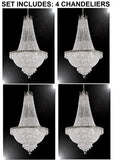 Set of 4 - French Empire Crystal Silver Chandelier Lighting - Great for The Dining Room, Foyer, Entry Way, Living Room - H50" X W24" - 4EA A500-C7/CS/870/9