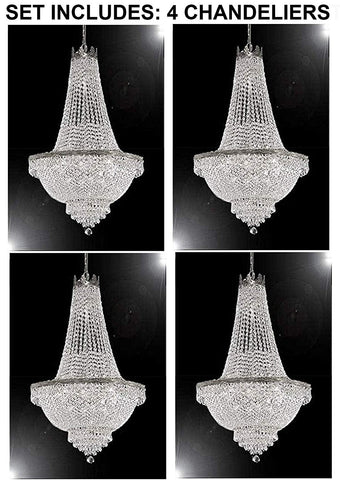 Set of 4 - French Empire Crystal Silver Chandelier Lighting - Great for The Dining Room, Foyer, Entry Way, Living Room - H50" X W24" - 4EA A500-C7/CS/870/9