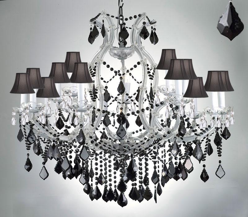 Maria Theresa Chandelier Crystal Lighting H38" W37" Jet Black Crystal & Shades - A500-Sc/BLACK/21510/15+1