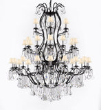 Swarovski Crystal Trimmed Chandelier Large Foyer / Entryway Wrought Iron Chandelier Lighting With Crystal And White Shade H60" X W52" - A500-Sc/Whiteshade/3031/36Sw