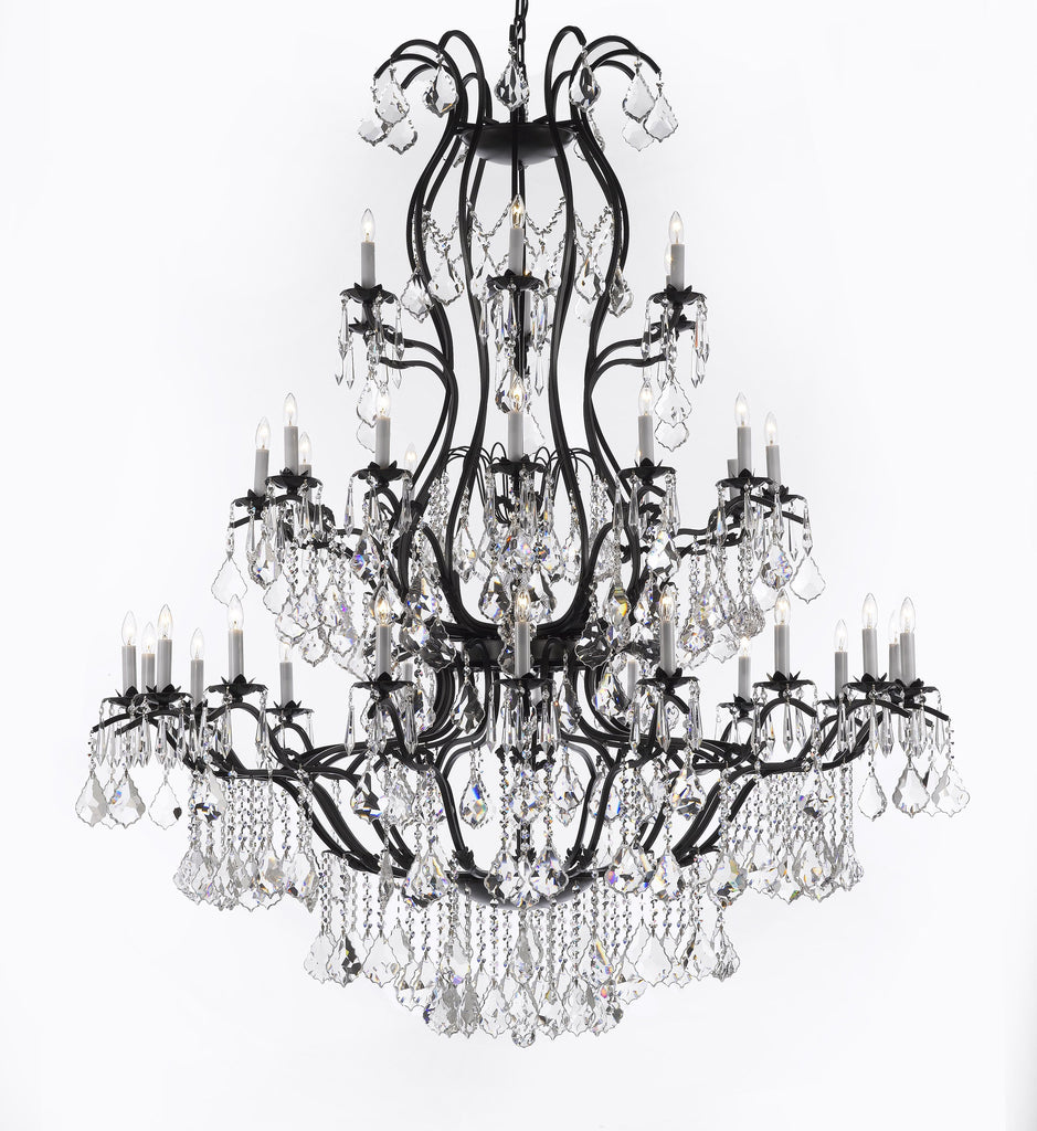 Large Foyer / Entryway Wrought Iron Chandelier Lighting With Crystal H60" X W52" - A500-3031/36
